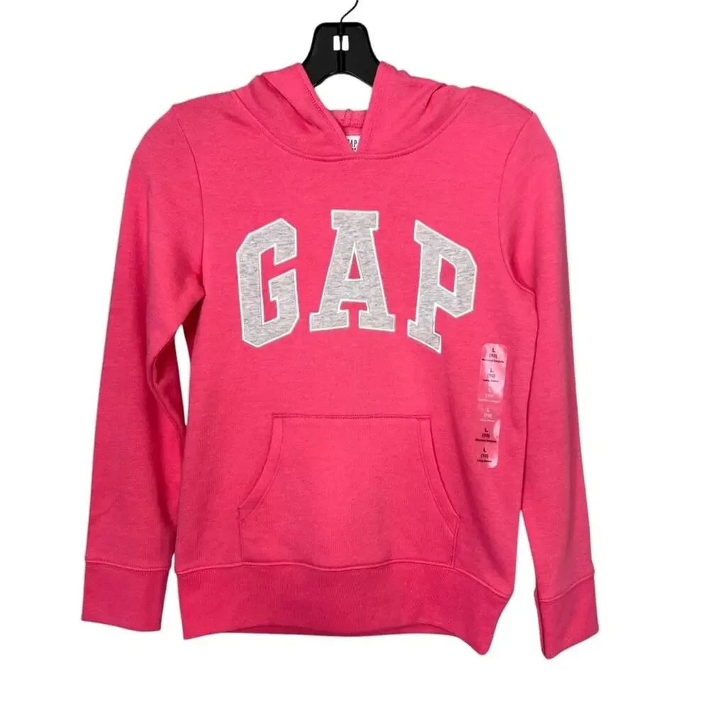 Gap Kids Hot Pink and Grey Logo Hoodie Size L (10) NWT
